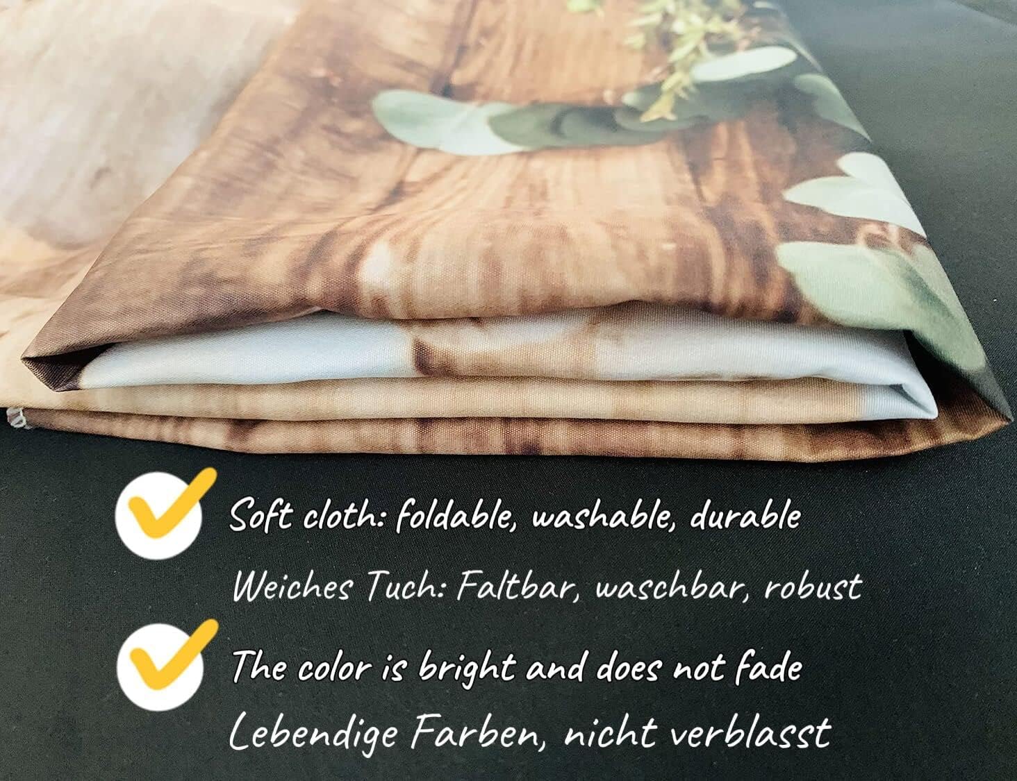 WaW 3x2.5m Stoff Fotohintergrund Hochzeit Beige Holzwand mit Blumen, Fotobox Fotowand Hintergrund Vintage, Valentinstag, Geburtstag