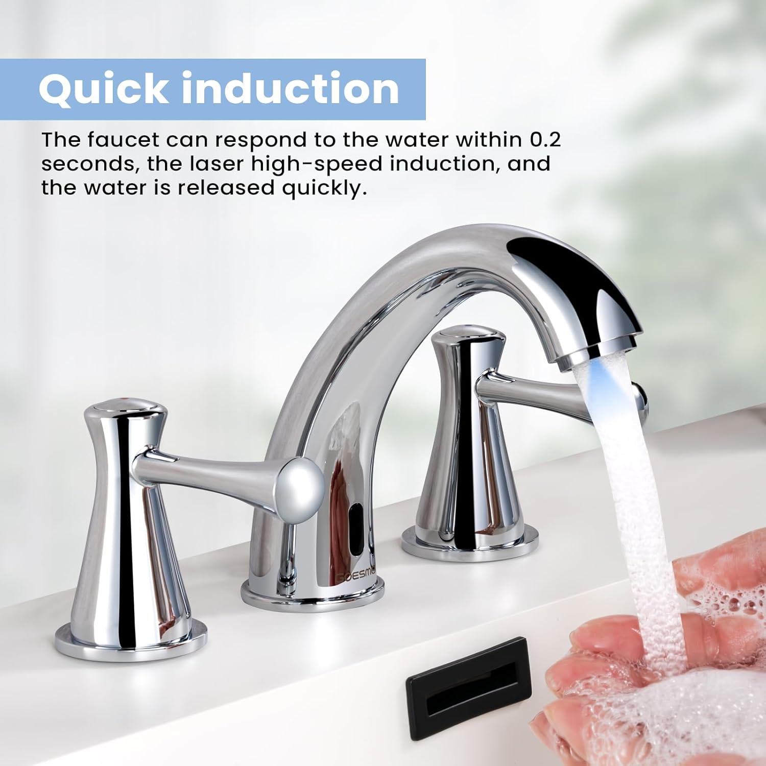 Touchless Bathroom Faucet for 3 Holes 3 Handles, Controlling Temperature & Adjustable Water Flow, Short & Long Induction Modes, Auto Motion Sensor Bathroom Faucet Set (29183 Brushed Nickel)