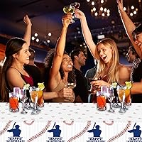 Vista 4 de Paquete de 2 manteles de béisbol de plástico de 54 x 108 pulgadas, decoraciones de fiesta de béisbol, mantel desechable rectangular para mesa