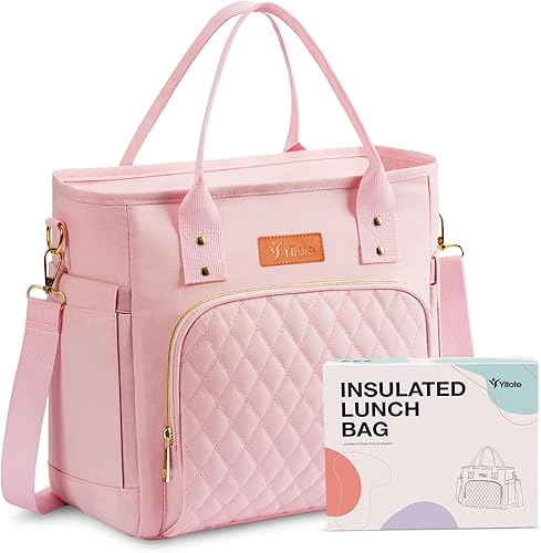 Yitote Lonchera para mujer, bonita bolsa de almuerzo con soporte para botella, bolsa de almuerzo para mujer con correa ajustable para el hombro,