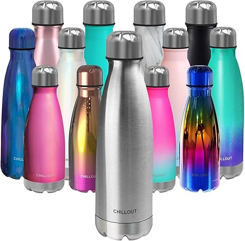 Miniatura 25 de CHILLOUT LIFE Botella de agua de acero inoxidable de 17 onzas de doble pared aislada con forma de botella de cola para bebidas frías y calientes,