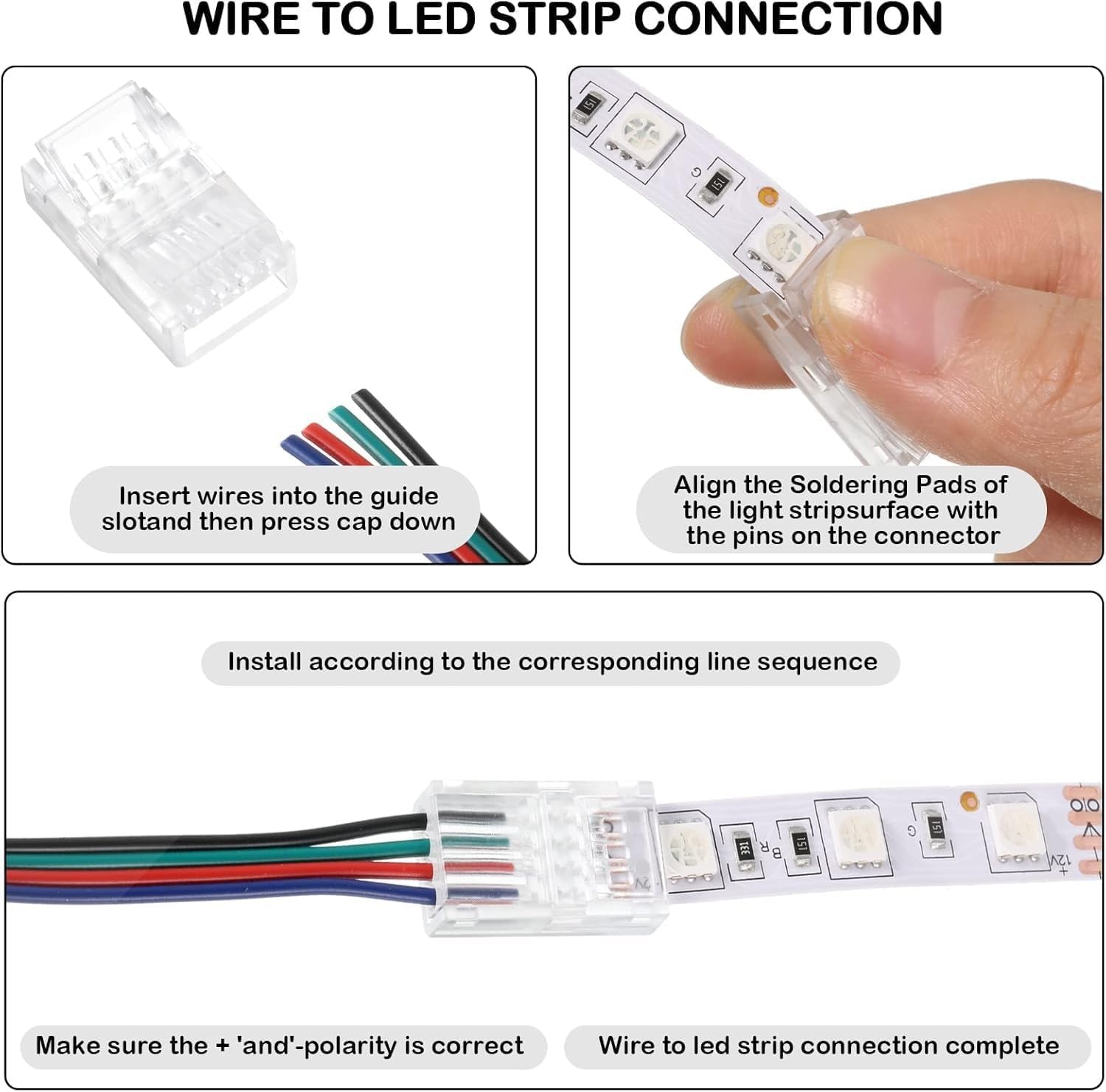 YUTOKEER 20 x 8mm SMD LED Connector 4 Pin 8mm Solderless Connector for 8mm RGB LED Strips, Compatible with IP20/IP65 - Image 3