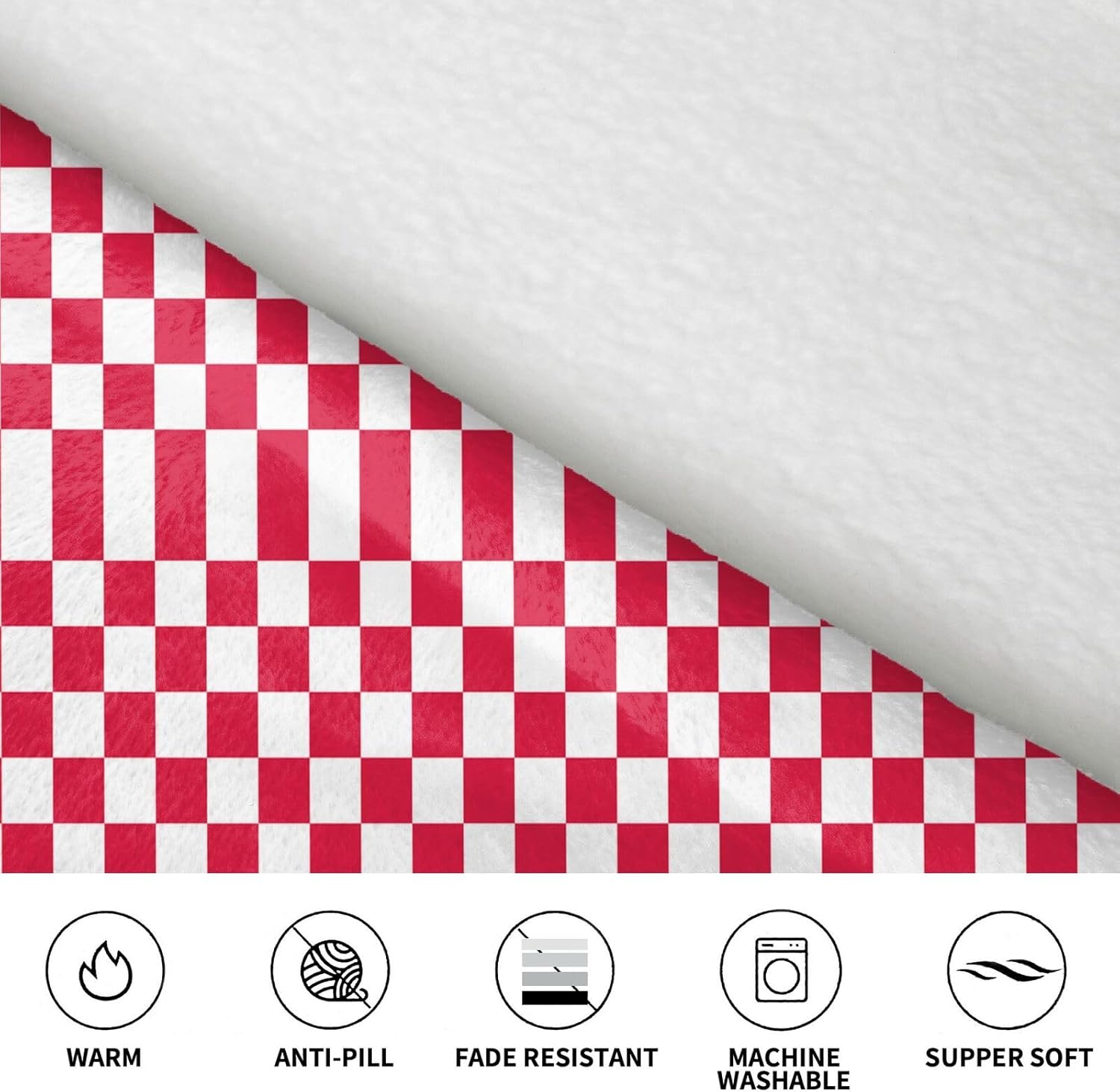 Red Checkered White Squares Print Blanket Hoodie Fleece Sweatshirt Blanket With Sleeves And Pockets