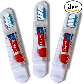 Colgate Travel Toothbrush Set of 3 by VistaHome - Foldable Toothbrush - Portable Toothbrush Set with Toothpaste - Orthodontic Toothbrush Set - Compact Toothbrush Set with Mini Toothpaste - Travel Size