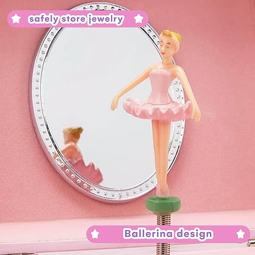 Miniatura 5 de Jewelkeeper Caja de almacenamiento musical de joyería para niña con bailarina giratoria diseño rosa cisne Lake Tune