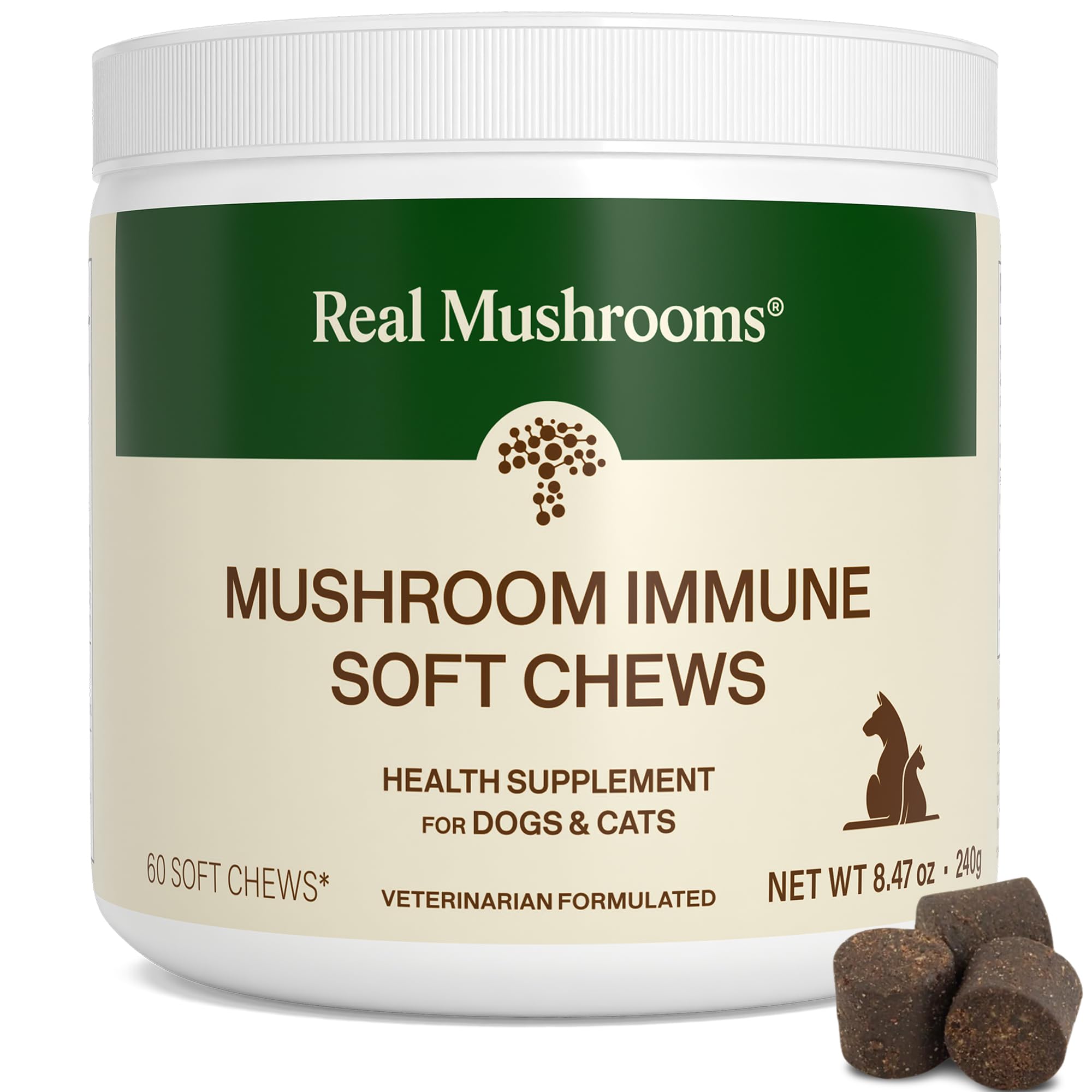 Real Mushroom Immune Pet Chews for Dogs and Cats, All Breeds &amp; Sizes, 60ct