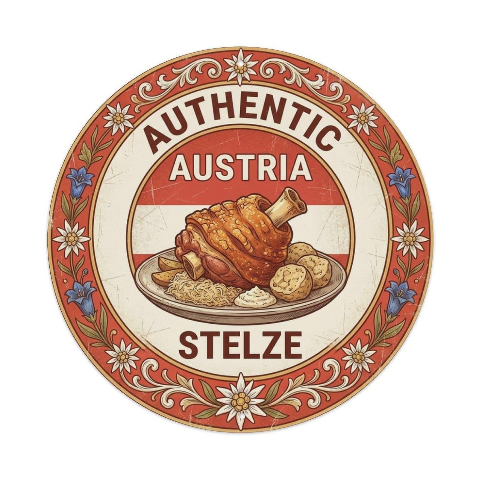 Olhnbad Style Austria Travel Stelze Roasted Meat Cuisine Metal Tin Sign