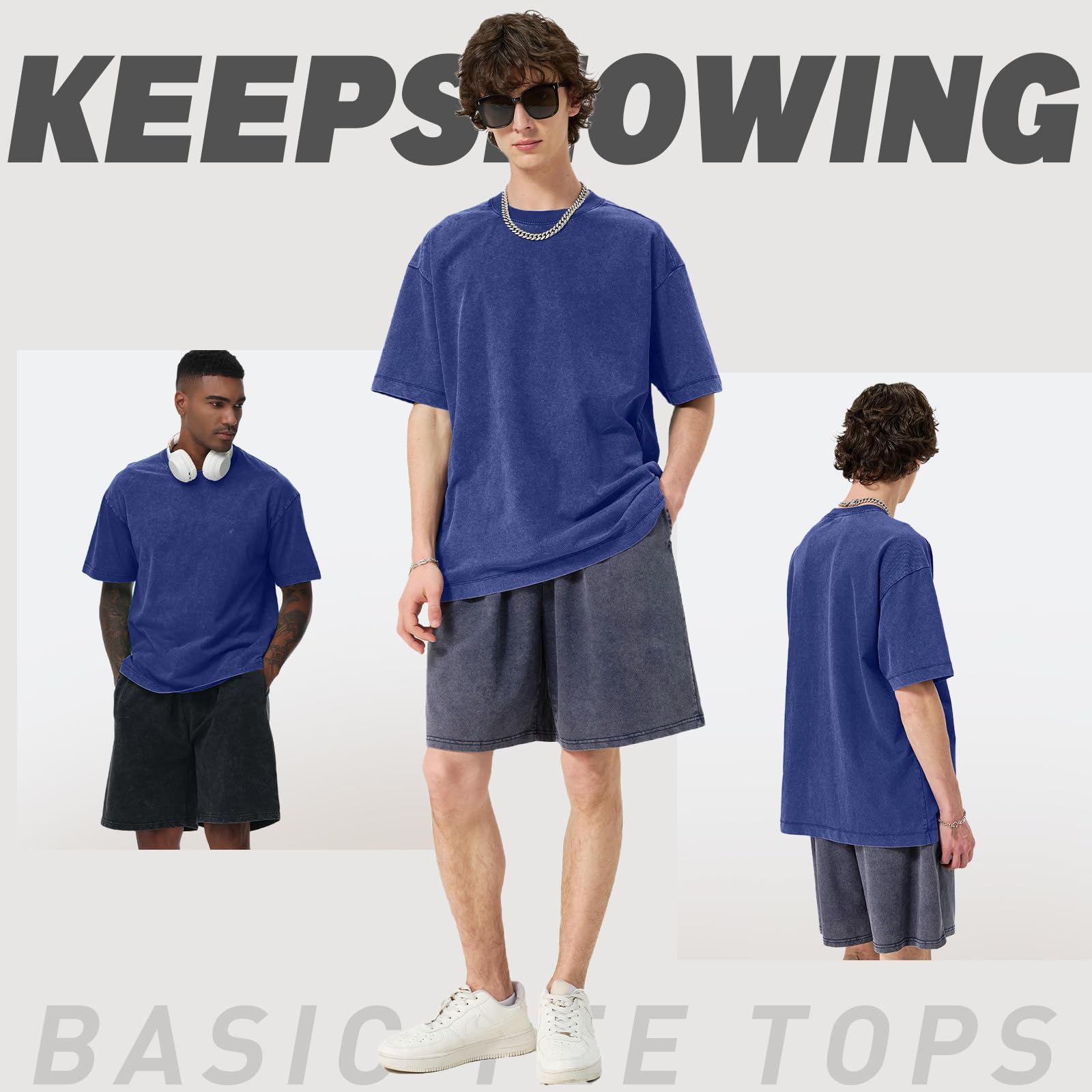 Camisetas de algodón para hombre, extragrandes, unisex, manga corta, informales, holgadas, lavables, lisas, básicas, A-azul, L