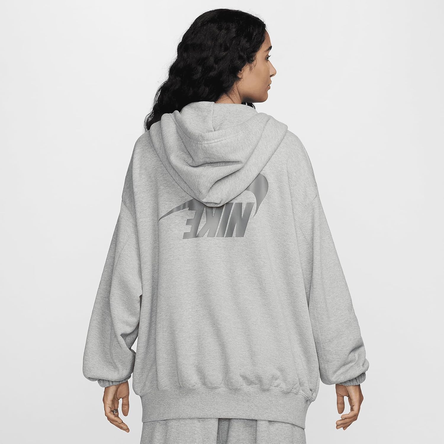 Nike Sportswear Women's Oversized Full-Zip French Terry Hoodie (FV7515-063, Dark Grey Heather/Smoke Grey) Size Medium - Image 2