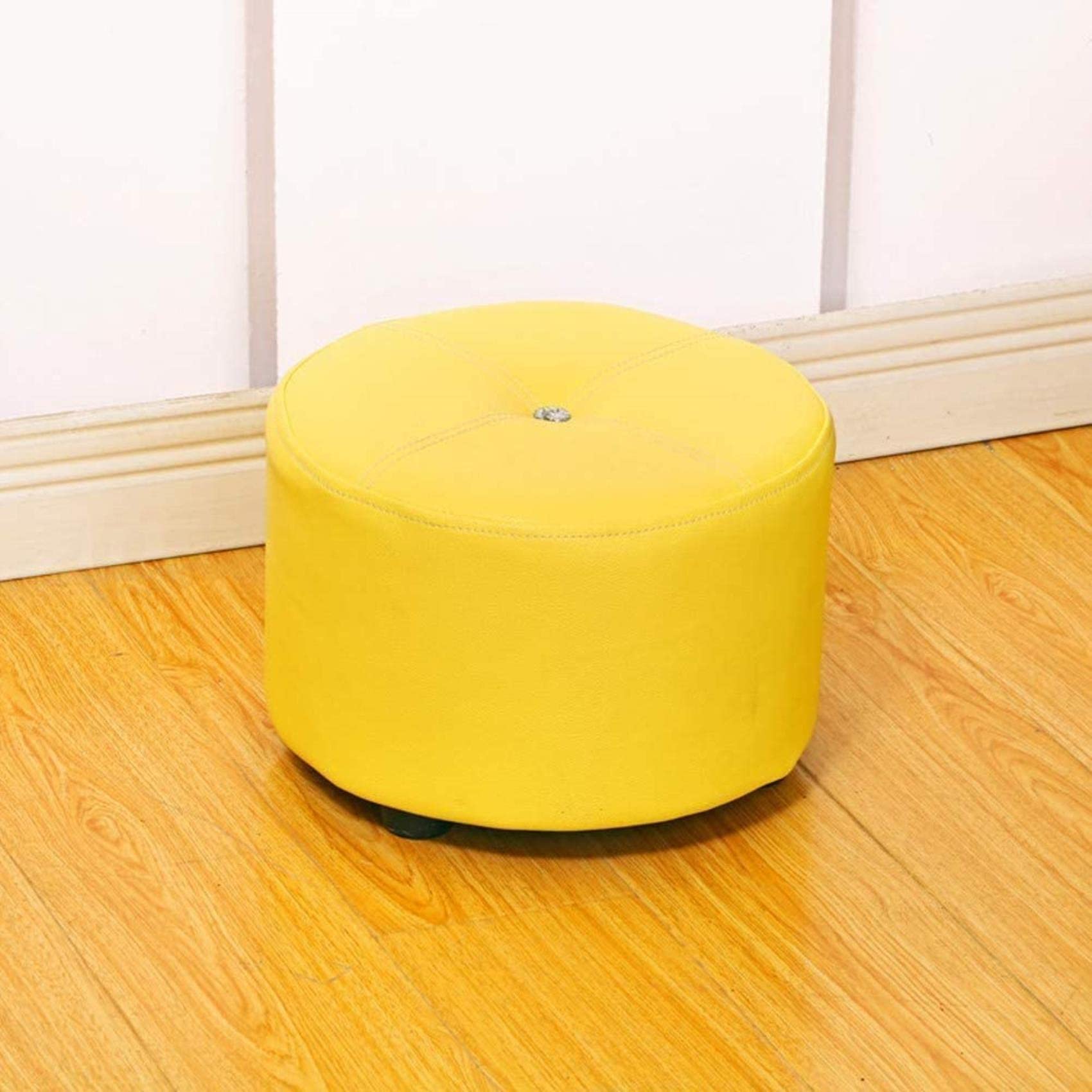 Repose-Pieds Ottoman en Cuir Rond Jaune, Tabouret de Rangement Luxe