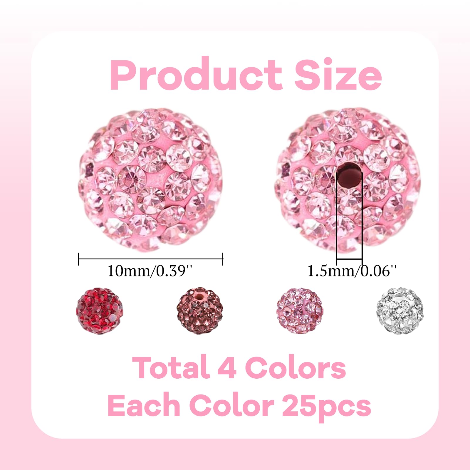 10mm Rhinestone Beads - 100pcs Red Round Sparkly Clay Beads For Jewelry Making (Bracelets, Necklaces, DIY Crafts)