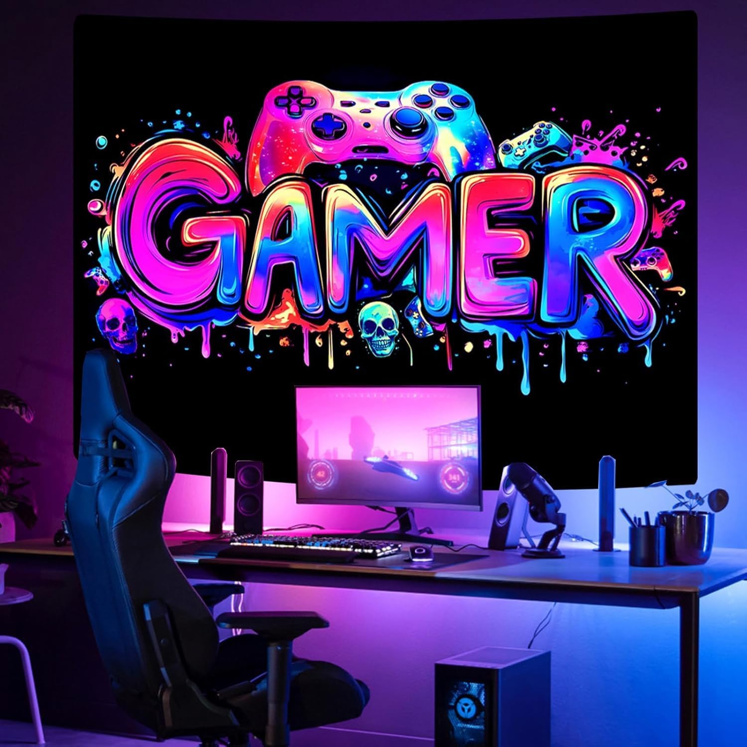 Amazon.com: SparkLia Gamer Gaming Tapestry, Blacklight Game Controller ...