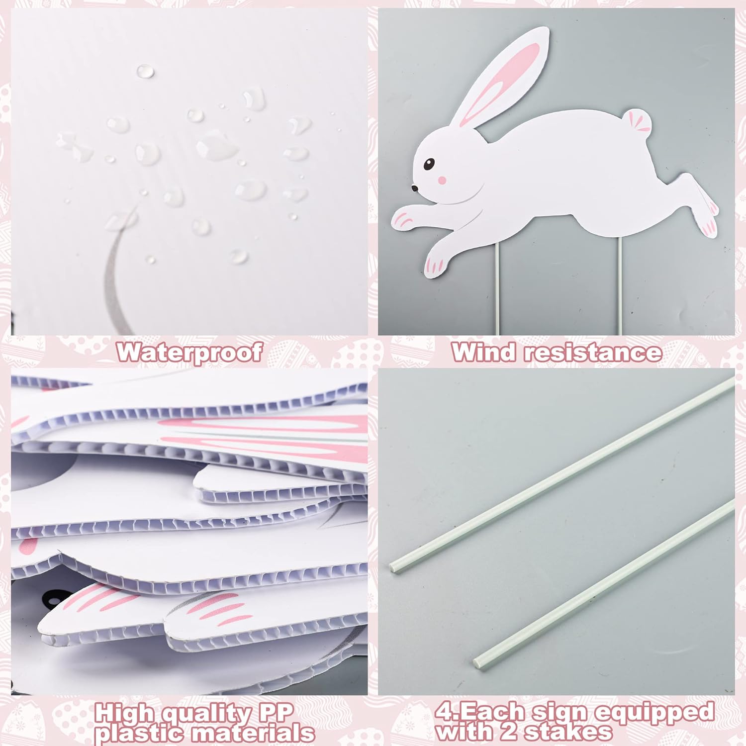 Set of 9 Easter Bunny Yard Signs Bunny Garden Lawn Signs Plastic Outdoor Lawn Sign White Rabbits Yard Decoration with Stakes for Easter Party Supplies Photo Props Patio Walkway