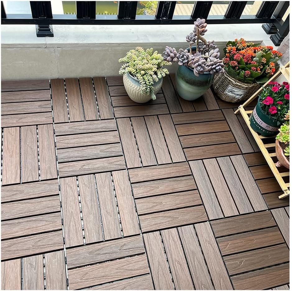 Deck Tiles Terrace Solid Wood Interlocking Floors, DIY Splicing Indoor and Outdoor Deck Tiles, All-Weather Waterproof and Non-Slip (Color : Style1, Size : 33PCS/3m²)