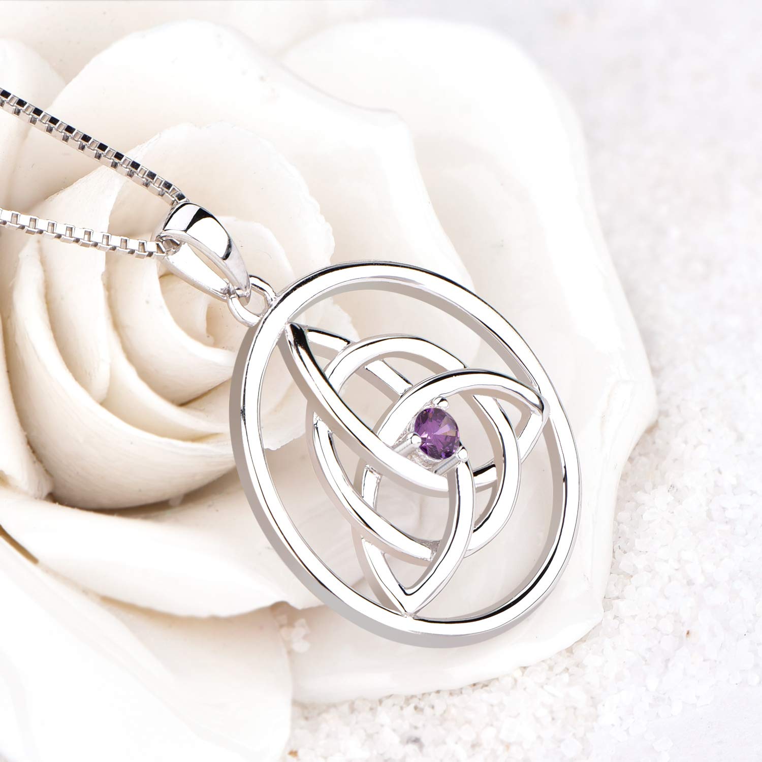YL Kette Keltische 925 Sterling Silber 12 Geburtsstein Zirkonia Irische Knoten Anhänger Halskette für Damen