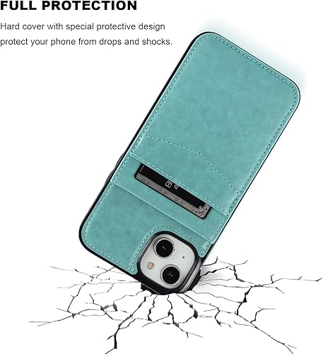 Miniatura 6 de KIHUWEY Funda compatible con iPhone 14 Plus con soporte para tarjeta de crédito, cierre magnético de cuero de alta calidad, función atril, funda