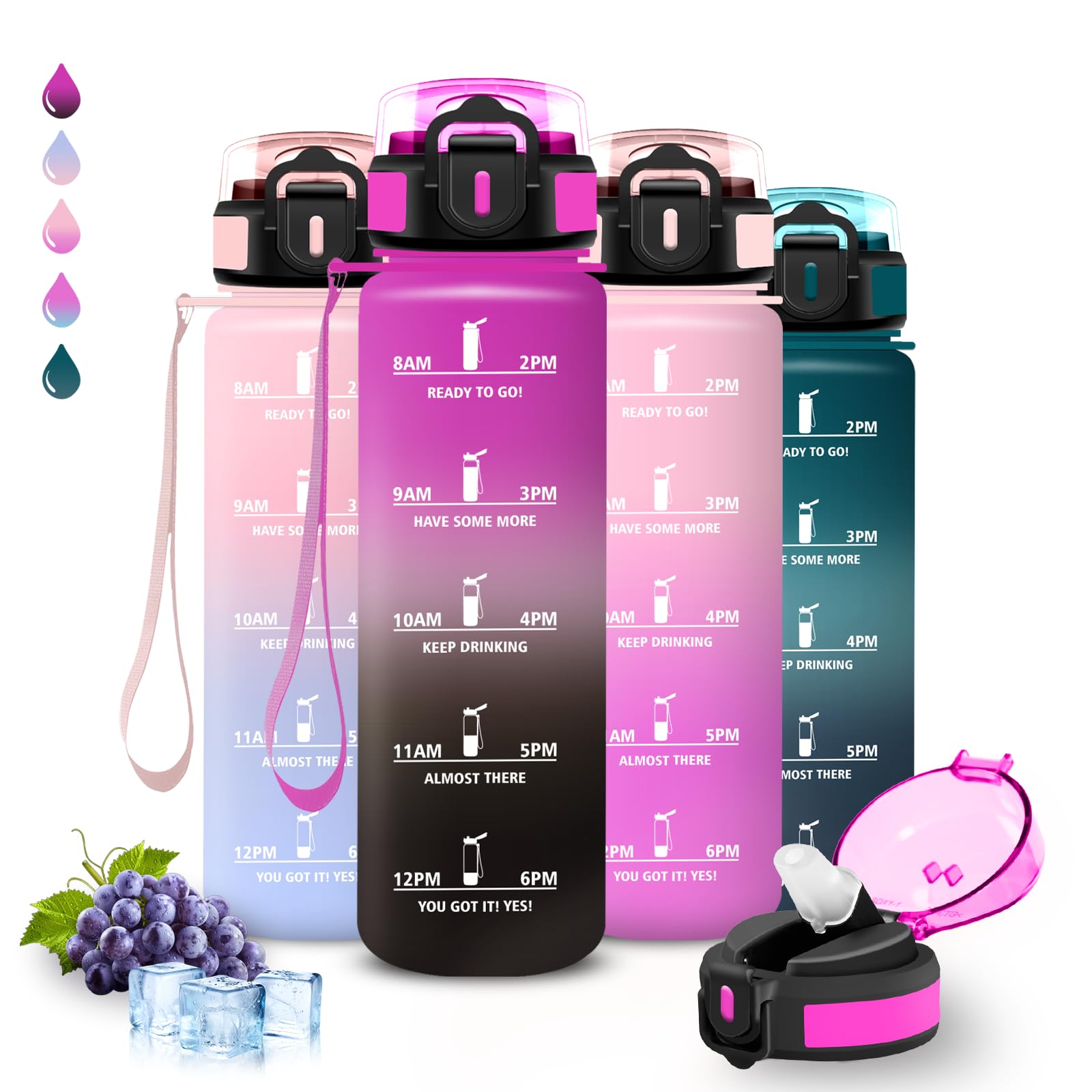 1 Litre Water Bottle with Straw Leakless Gym Water Bottle Easy Clean Graduated Bottle with Motivational Slogan for Fitness, Sports, Camping, Hiking