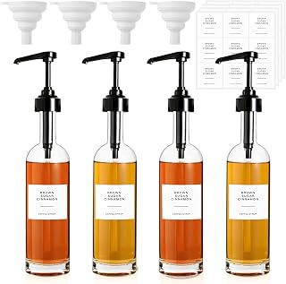 4 PCS 25 Oz Glass Coffee Syrup Dispenser 750 ML Glass Syrup Bottle With Pump And Labels Black Coffee Syrup Pump Dispenser for Coffee Bar Accessories, Home Bar