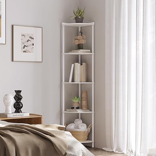 Miniatura 4 de SUNMORY Estante esquinero de 5 niveles, estantes industriales de esquina de 65 pulgadas para decoración de sala de estar, estantería de esquina de