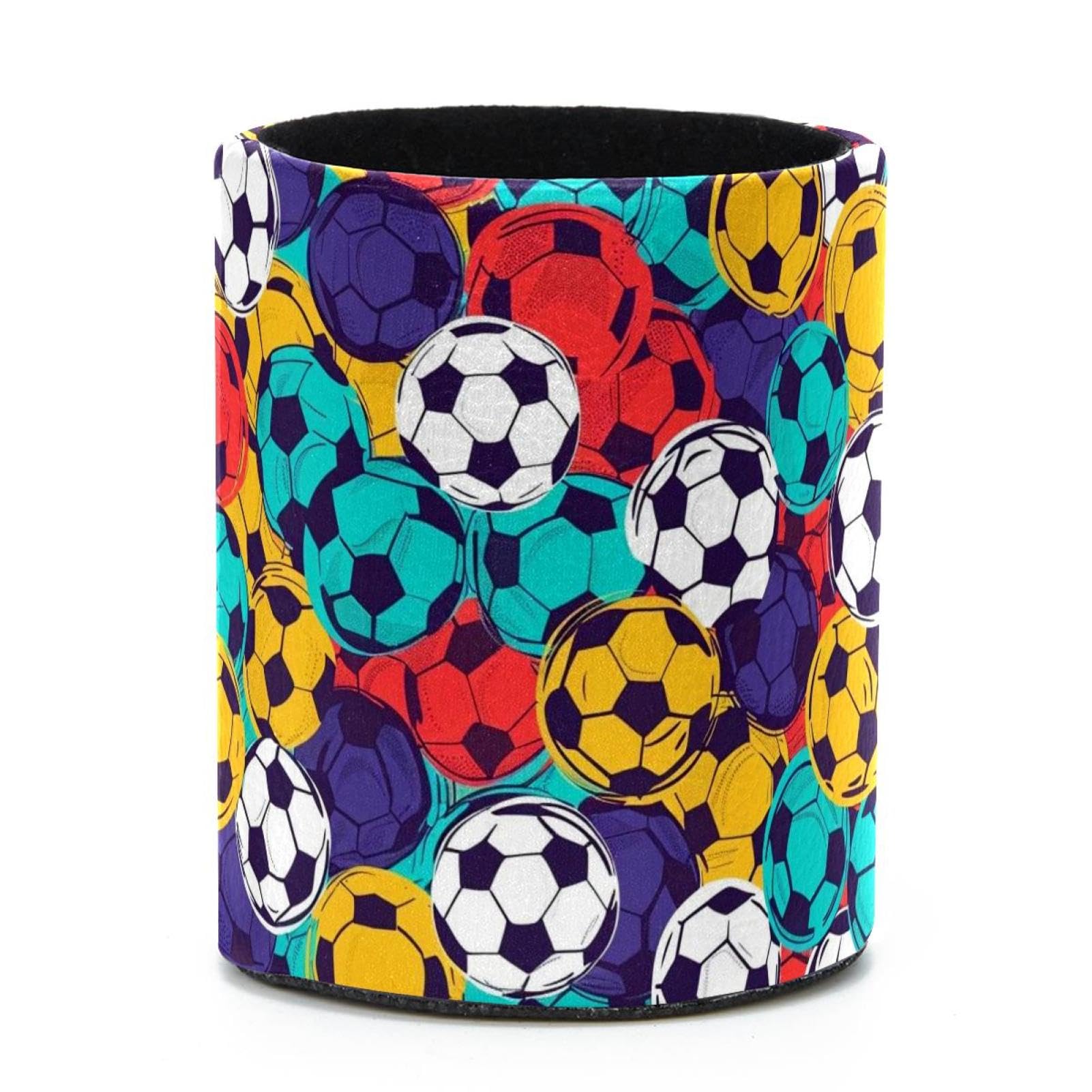 VAPOKF Round Pencil Holders for Desk, Colorful Soccer Pen Holders Pen Pot Makeup Brushes Storage Desktop Stationery Supplies Organiser for Home Office