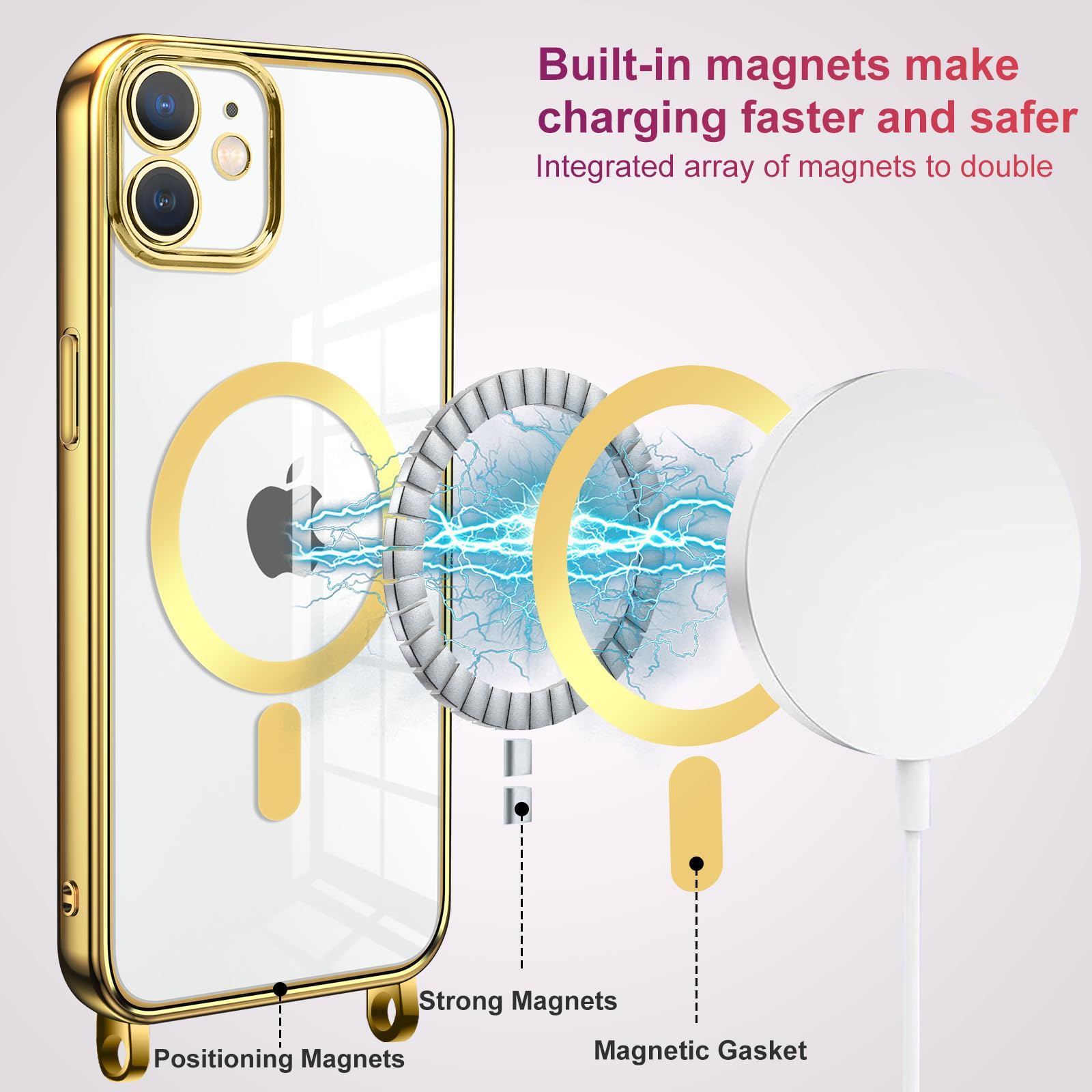 Oelrstfe Coque Avec Cordon Pour IPhone 12 Pro Max - Transparent Silicone Antichoc, Chaîne Réglable Bandoulière - Noir