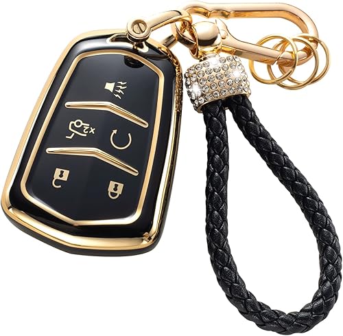 Gematay Funda para llavero Cadillac compatible con Cadillac Escalade CTS SRX XT5 ATS CT6 5 botones remoto Smart Key Protector