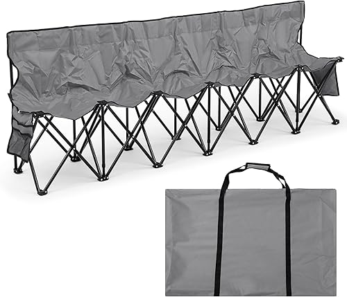 Miniatura 15 de Kigley Banco de fútbol plegable de 6 asientos, portátil, para equipo deportivo, para campamento de fútbol, viajes, eventos, asientos al aire libre