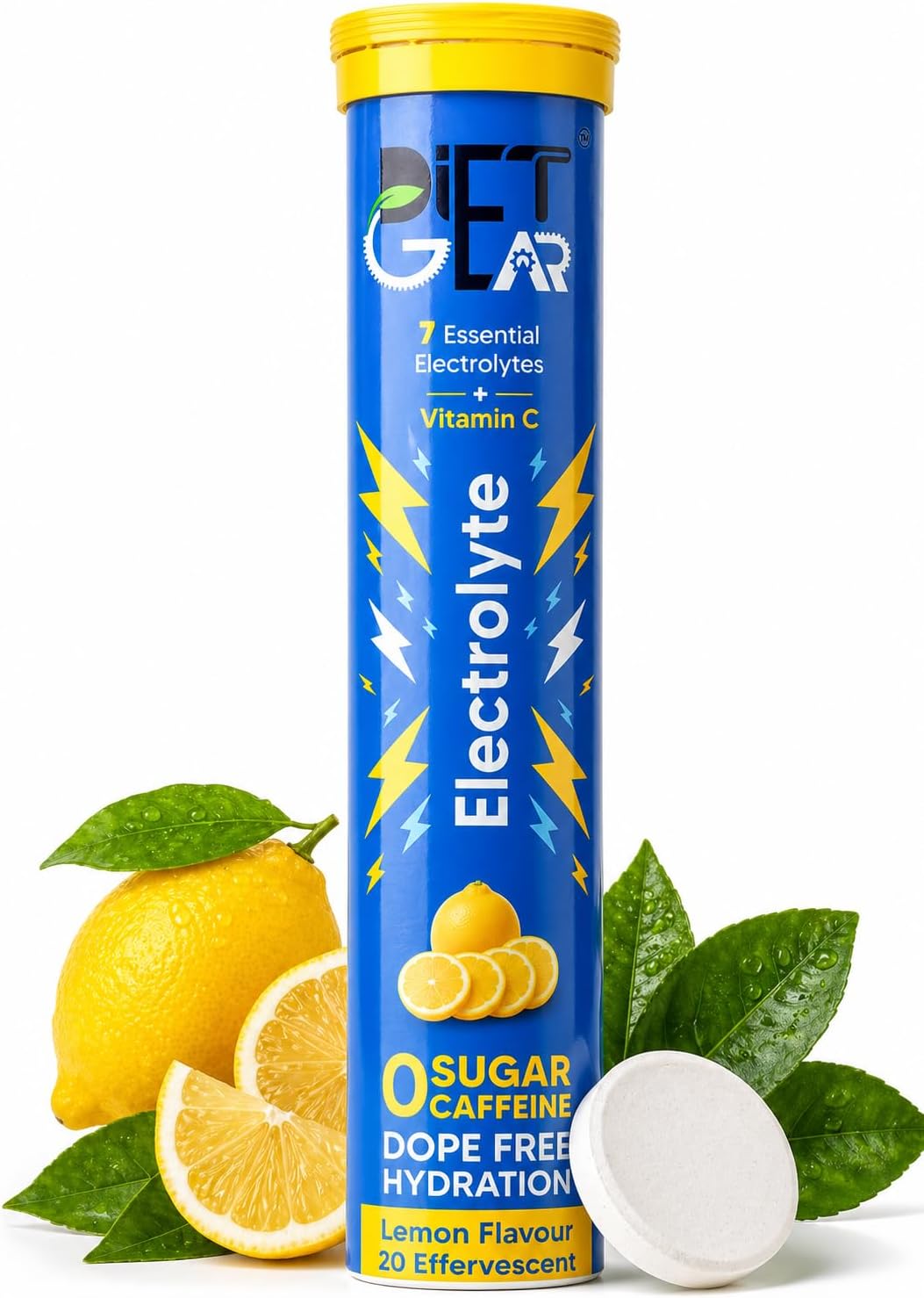 0 Sugar, 0 Caffeine Instant 7 Electrolyte Drink Mix | Lemon | 5L/20 Glasses of CLEAN Electrolytes | Instant Daily Hydration for Gym, Heat & Hustle | No BS: No Maltodextrin, No Sucralose, No