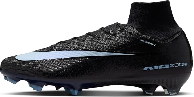 Nike Mercurial Superfly 10 Elite Firm-Ground High-Top Soccer Cleats (Black/Ice Blue) Size 9.5
