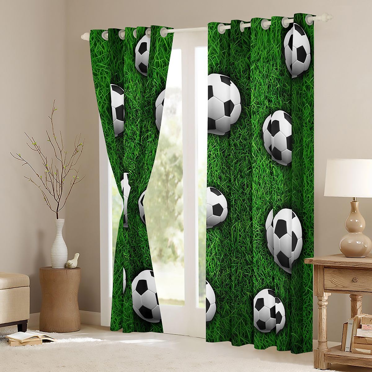 Homemissing Cortinas opacas de fútbol, cortinas de oscurecimiento para dormitorio, sala de estar, aislamiento térmico, tratamientos de ventana, 2 paneles de 66 pulgadas de ancho x 90 pulgadas de largo