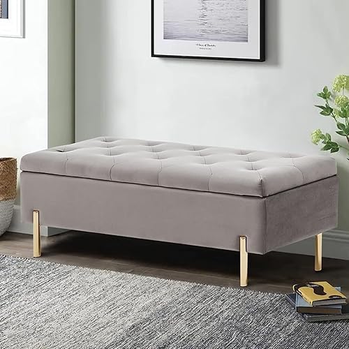 Miniatura 8 de TUOMUR 45 Inch Velvet Storage Bench Upholstered Tufted Settee Ottoman Bench with Storage, Bed End Bench with Soft Close Lid, for Bedroom, Living