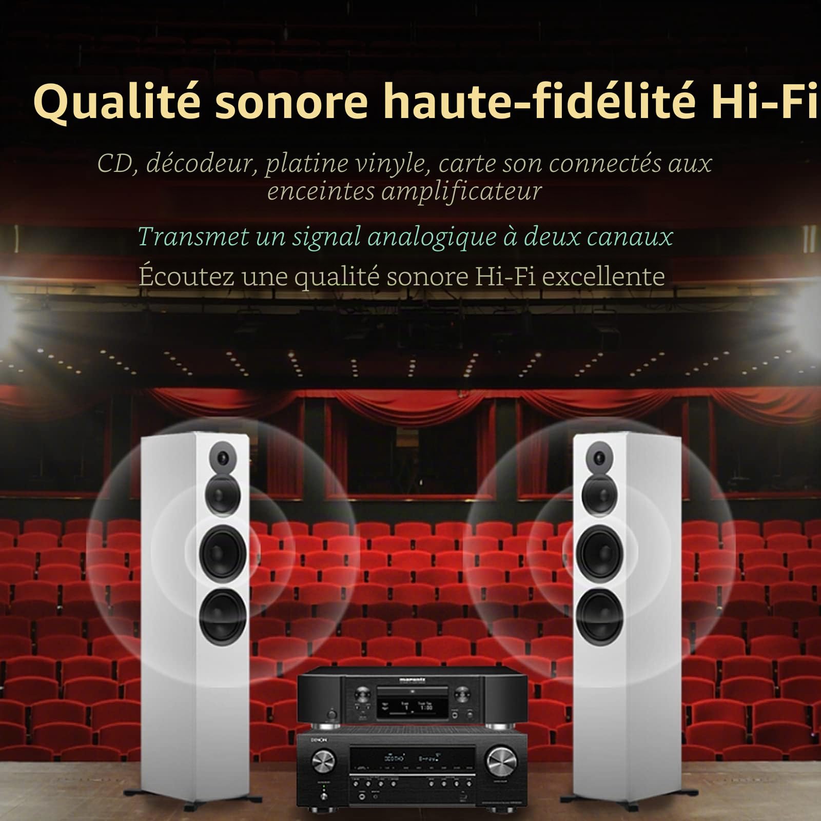 SKW Câble audio RCA, cuivre OFC - double blindage 2RCA mâle vers 2RCA mâle - câble audio stéréo analogique pour CD, DVD, amplificateur, carte son, décodeur, barre de son (5M, rouge)