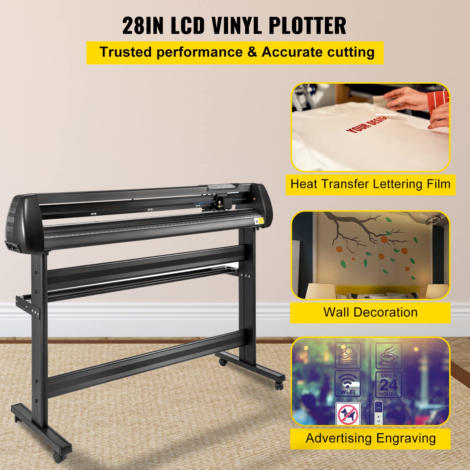 VEVOR Vinyl Schneidegerät 135 cm Max. Papierzufuhr Vinyl Schneideplotter, Manual Vinyl Drucker Plotter Schneidegerät mit Bodenständer Vinyl Plotter Einstellbare Kraft Drehzahl für Sign Herstellung