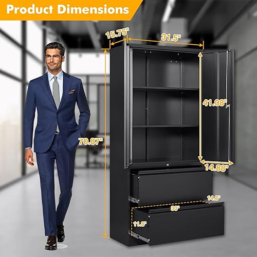 Miniatura 67 de STANI Armario de almacenamiento de metal para garaje con cerradura, archivador de acero con cerradura de 71 pulgadas, gabinete de almacenamiento de