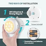 BLS 3.3" Motion Sensor Light Indoor AA Battery Powered, Under Cabinet Lighting Battery Operated, Magnetic Stick on LED Puck Nights Lights for Kitchen, Wall, Stair, Dimmable, Warm White, 3 Pack