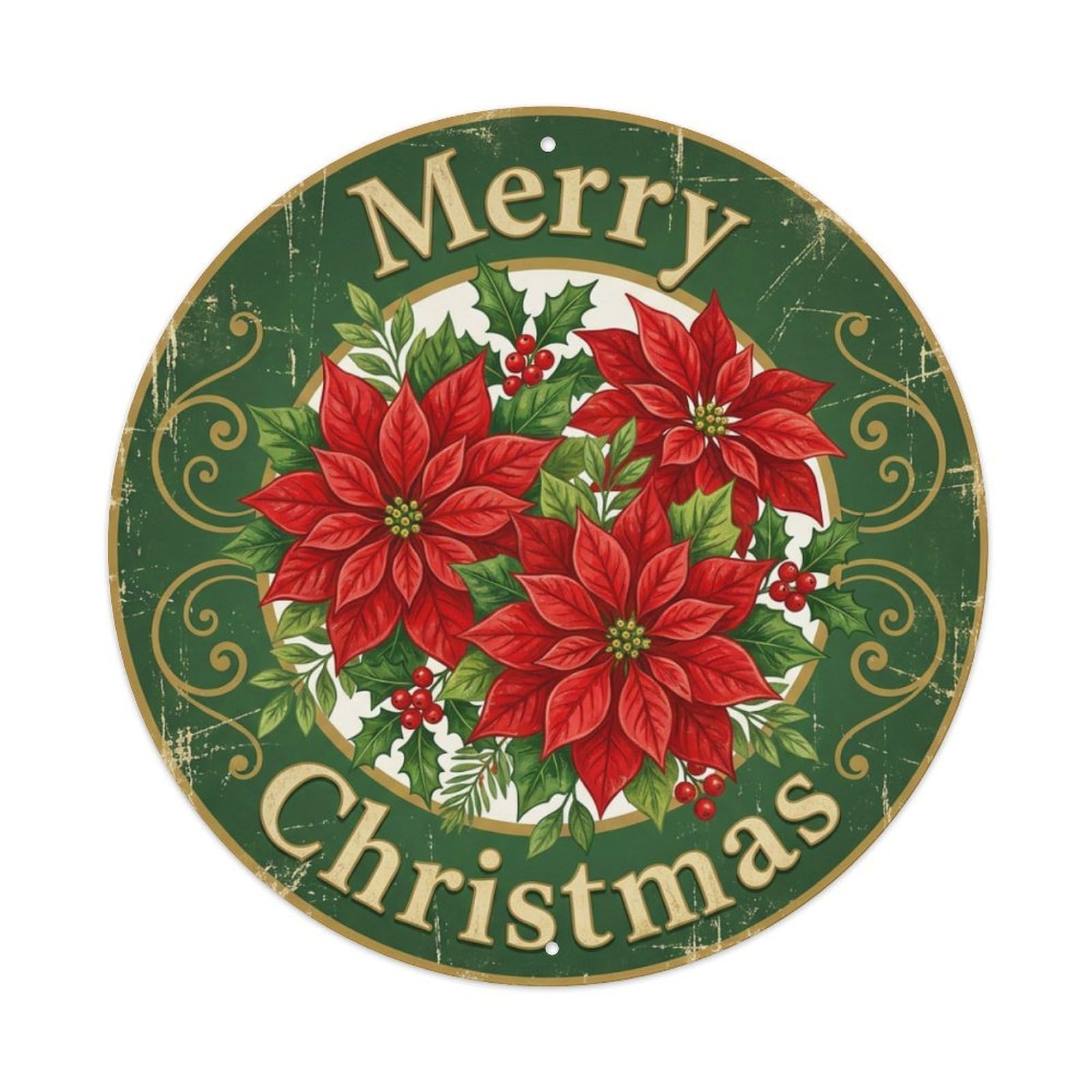 Merry Christmas Poinsettia Floral Metal Tin Sign