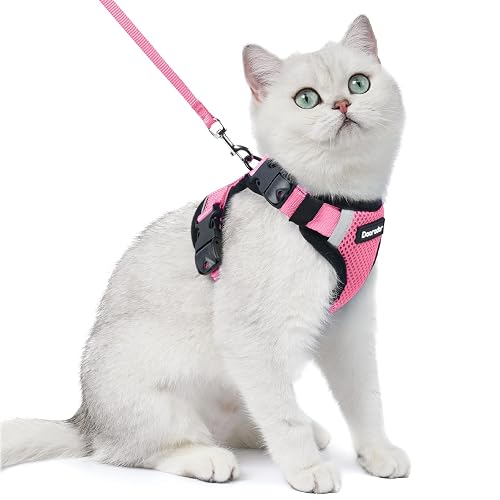 Dooradar Cat Harness and Leash Set with Neck Release Buckle (Pink)