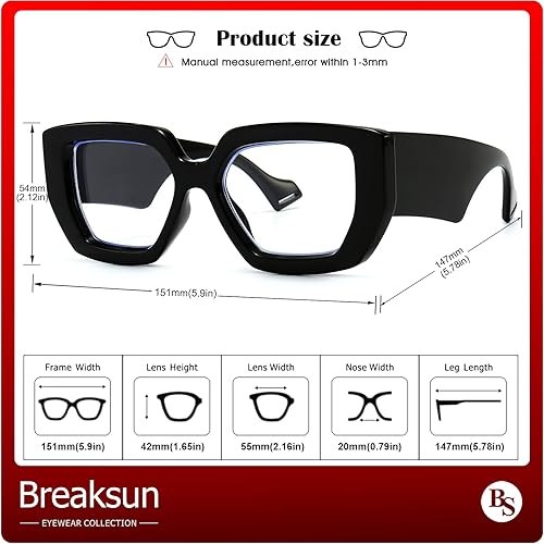 Miniatura 6 de Breaksun - Lentes de luz azul con marco grueso para mujeres y hombres, moda, cuadrados sobredimensionados, gafas de juegos de computadora