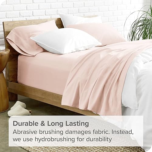 Miniatura 10 de Juego de sábanas suaves de 5 piezas para camas ajustables de 1000 hilos de 16 pulgadas de profundidad de algodón egipcio, color durazno, sábanas de