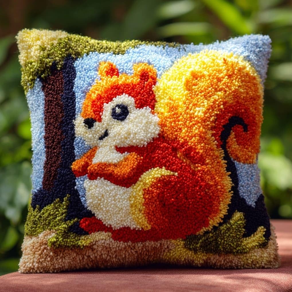 AxiangziK DIY Latch Hook Pillow Set 43x43cm,Animal Squirrel
