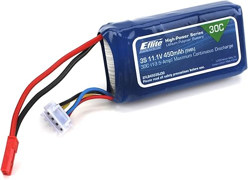 E-flite Baterías de avión 450mAh 3S 11.1V 30C LiPo 18AWG JST EFLB4503SJ30