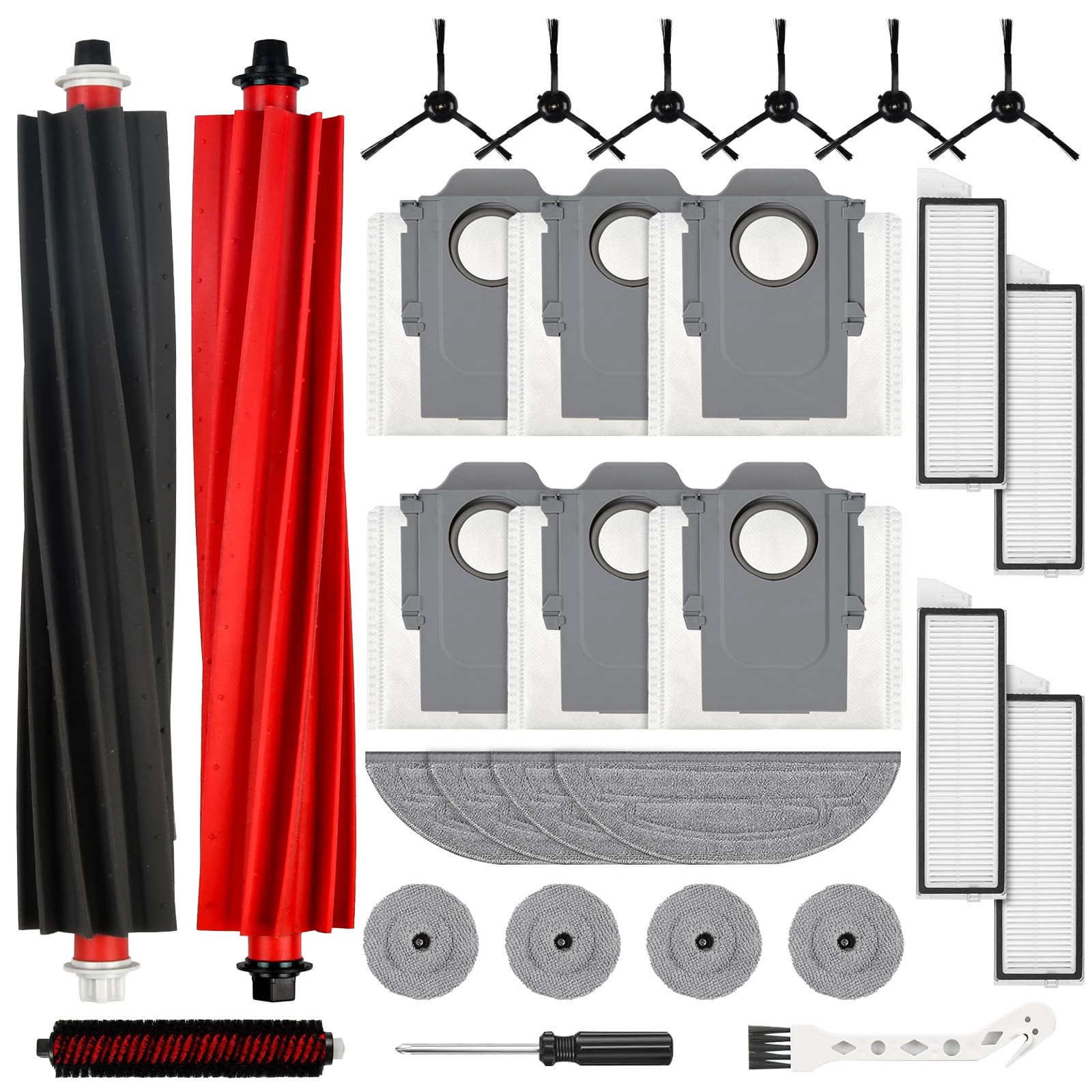 29 Stück Zubehör für Roborock S8 MaxV Ultra Saugroboter, 2 Hauptbürste 6 Staubbeutel 4 Wischtücher 4 Seitenwischer 4 Filter 6 Seitenbürsten 1 Selbstreinigendebürste1 Reinigungsbürste 1 Schraubendreher