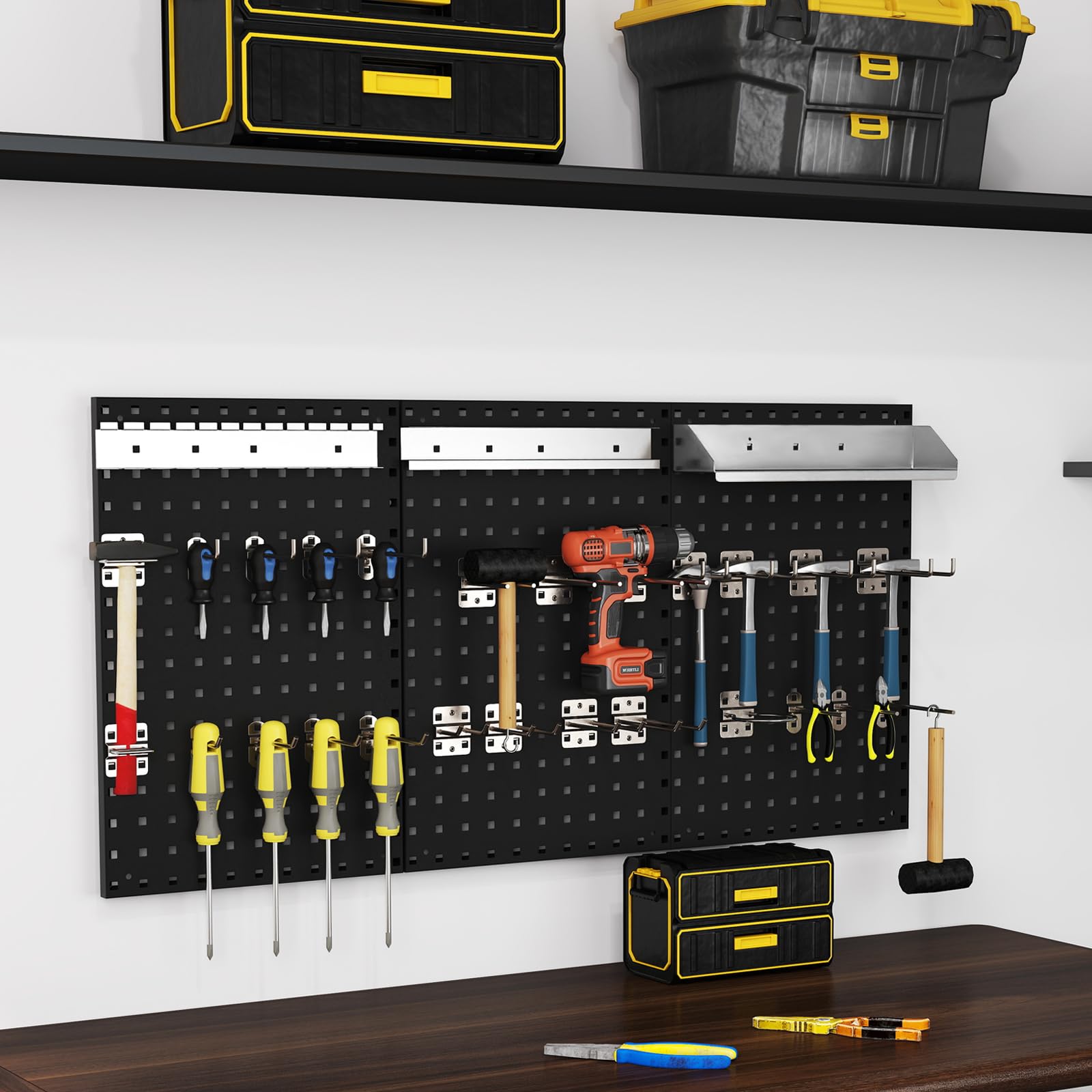SOARS Porte Outils Mural 120 X 60 CM, 3 Panneaux Perforé (Noir)