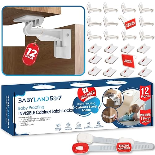 Pestillos invisibles de seguridad para cajones a prueba de niños, paquete de 12 cerraduras para cajones a prueba de bebés, pestillo de seguridad