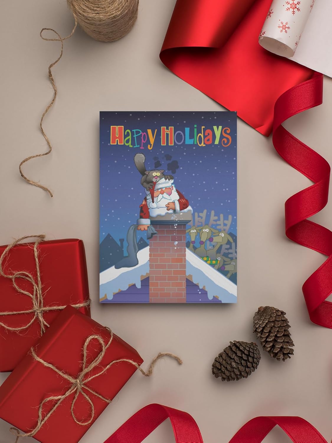 Stonehouse Collection Funny Cat Christmas Card, Santa with Black Cat, Holiday Greeting Cards for Cat Lovers, 24 Count (Personalized)