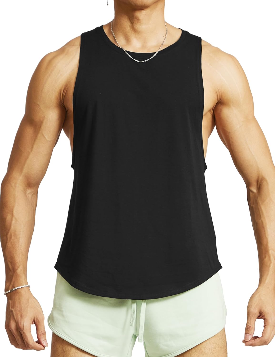 Ouber Men’s Drop Arm Tank Top Gym Workout T-Shirts Sleeveless Muscle Shirts for Bodybuilding