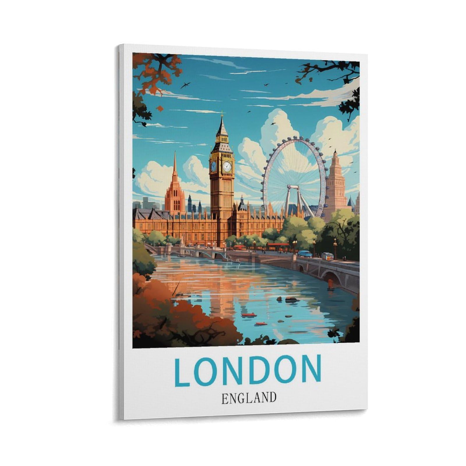 Lolwnni Frame-Style London England Vintage Travel Posters 12X18inch(30X45cm) Canvas Wall Art Print Picture Paintings For Living Room Bedroom Decor