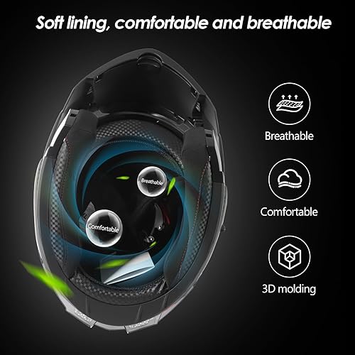 Miniatura 5 de Casco de motocicleta modular de cara completa con visor abatible doble y visera dual, aprobado por DOT para hombres y mujeres, carcasa ligera de ABS