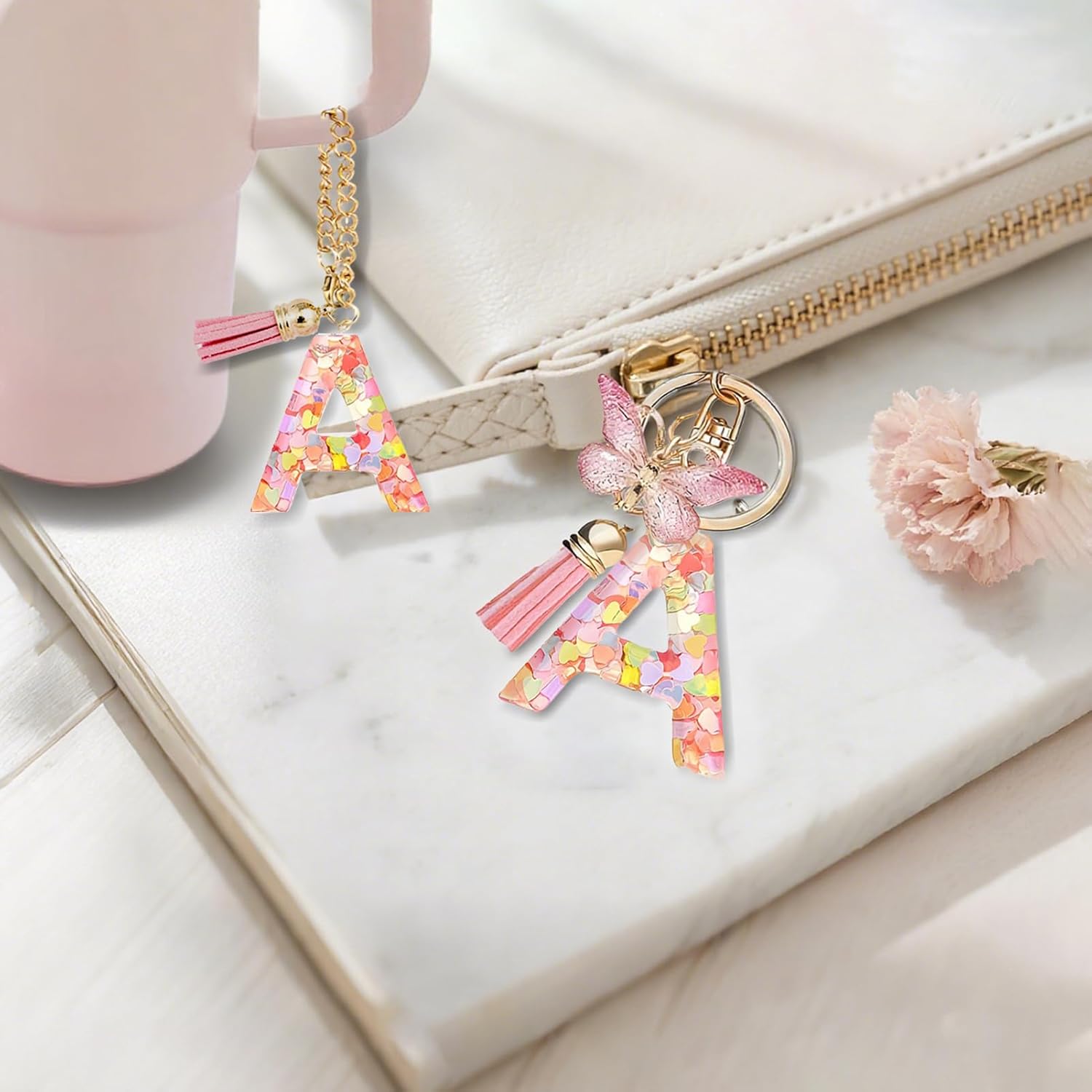 6 Pcs Teen Girl Gifts Trendy Stuff, Monogrammed Fanny Pack for Girl with Keychain, Necklace, Cup Charm, Greeting Card and Gift Box, Birthday Gifts for 4 5 6 7 8 9 10 11 12 13 Year Old Girls (A, Pink) - Image 6