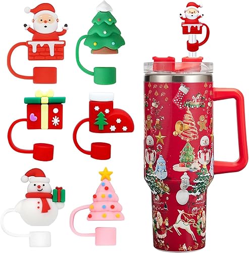 Stanley - 6 tapas de paja Stanley, accesorios para copas Stanley, para árbol de Navidad, de silicona, para regalos de Navidad de 30 y 40 onzas